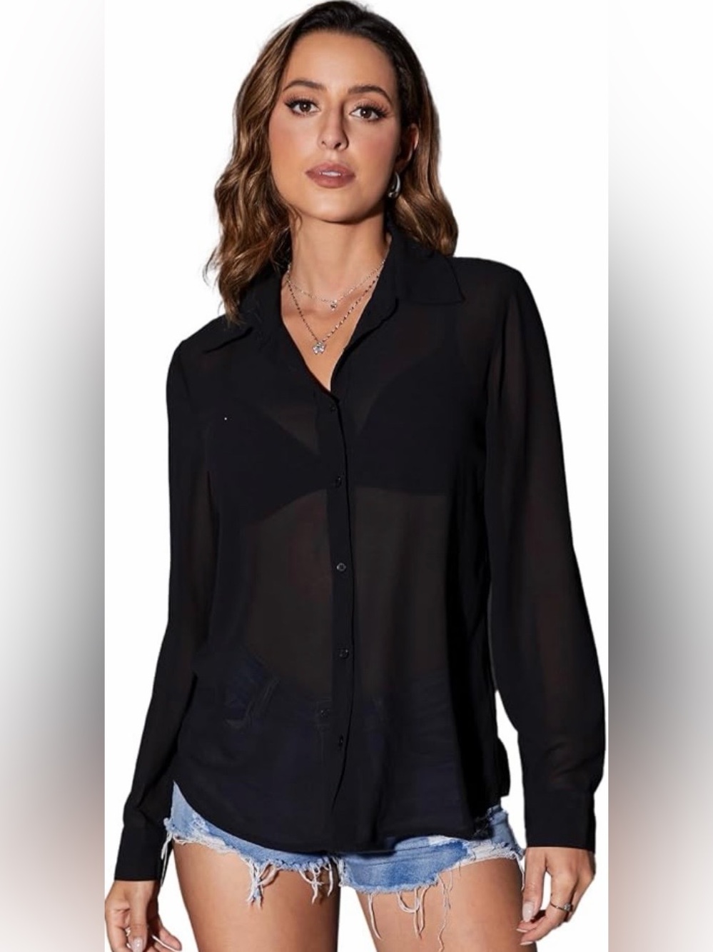 Black Sheer Button-Front Women's Top - Unbranded NWT